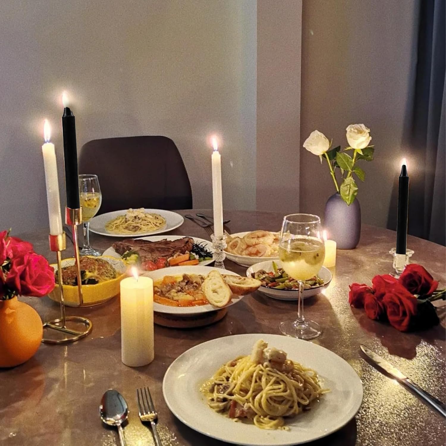 20 Taper Candles, Premium Black Candles, Black Candles, Diameter 1.8 cm, 20 cm, Taper Candles Black Long, Odourless Taper Candle for Table Decoration, Banquet, Wedding