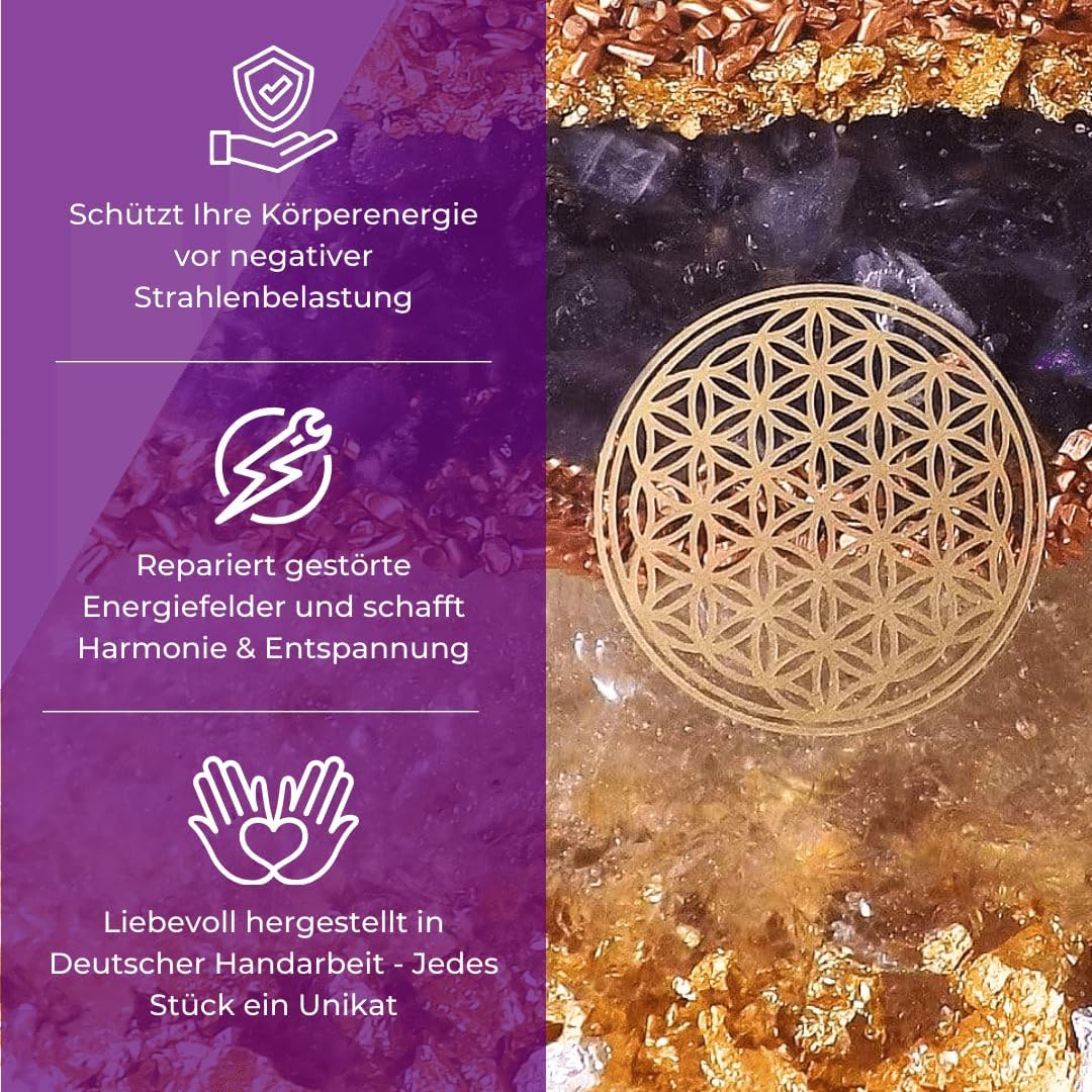 Orgonicart Orgonite Pyramid, Orgonite Pyramid, According to Wilhelm Reich with Amethyst and Rock Crystal, for Room Harmonisation and Protection Against Negative Energies, 5G, WiFi, Electrosmog