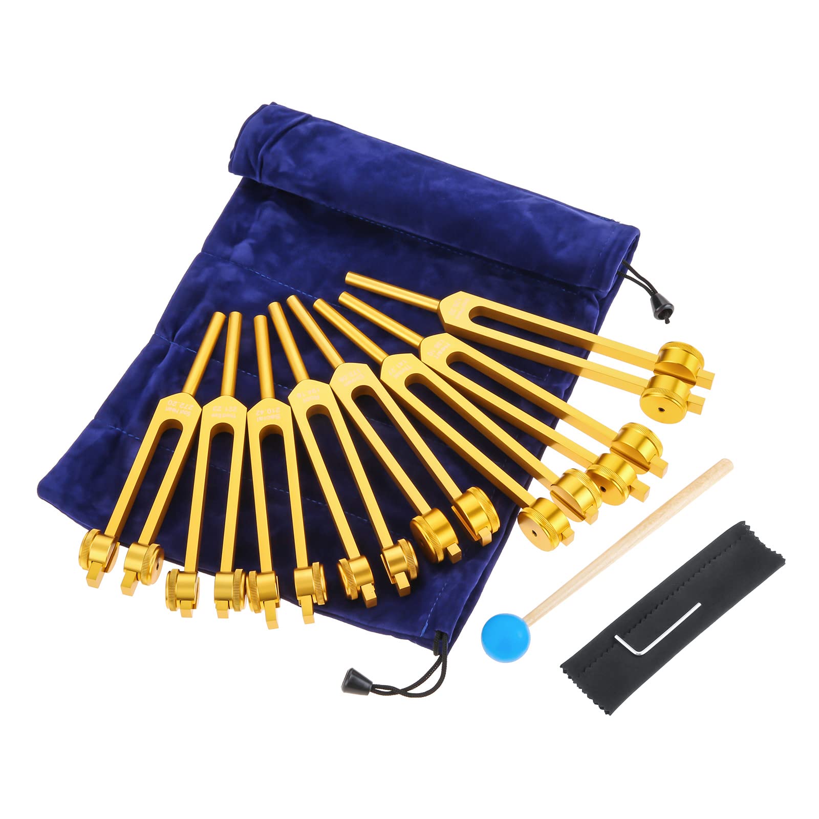 Dreld 9-Piece Solfeggio Tuning Fork Set with Silicone Hammer Bag, 174/285/396/417/528/639/741/852/963 Hz Aluminium Tuning Forks for DNA Repair, Healing, Sound Therapy, Medical Tuning Fork