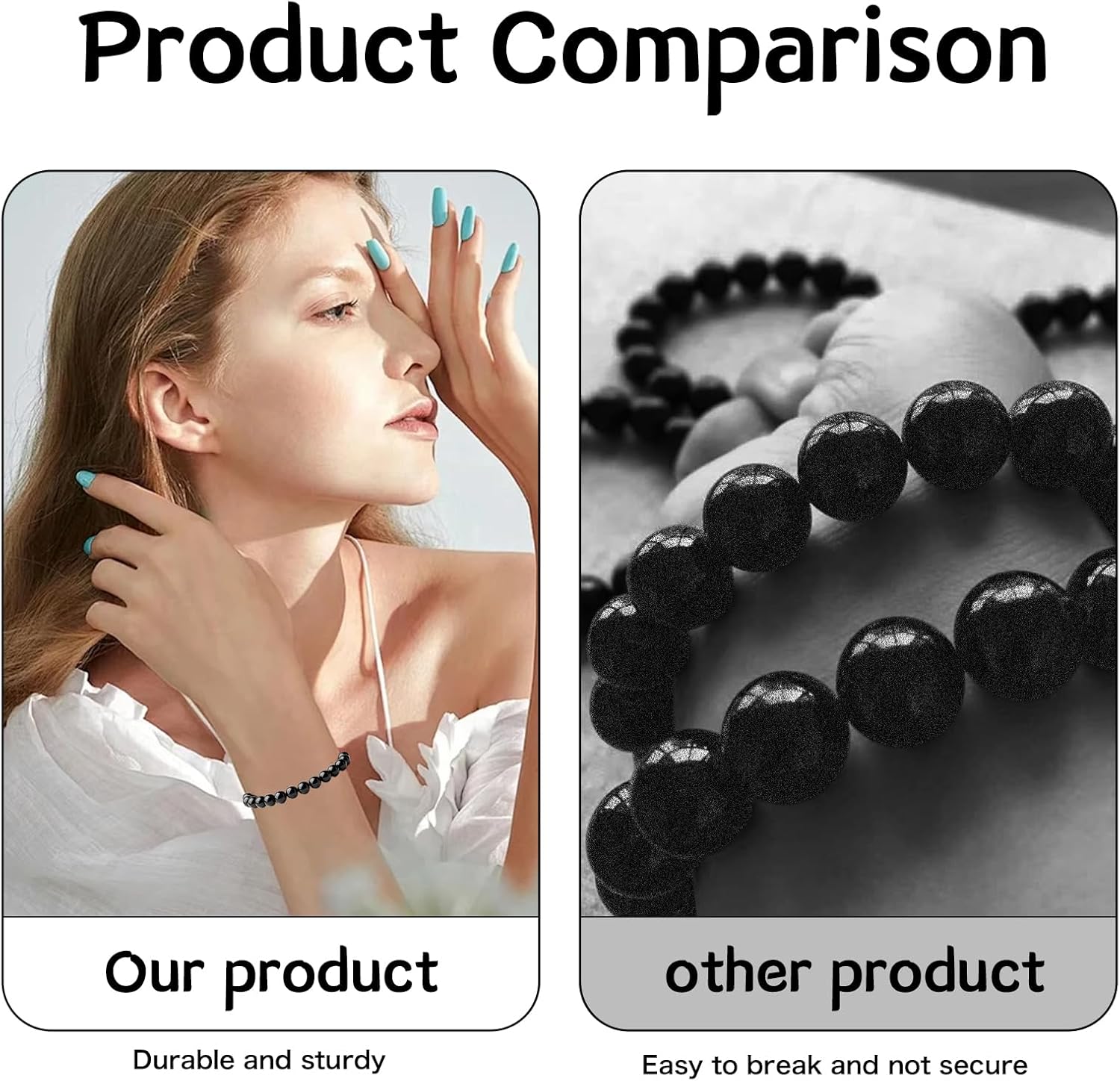 2 Stück 8mm Schwarzer Obsidian Perlenarmband,Handgefertigte Echte Natursteine Armbänder,Herren,Damen Chakren Perlenarmband,Handmade Echte Naturstein Perlen Heilsteine ArmbandKristalle