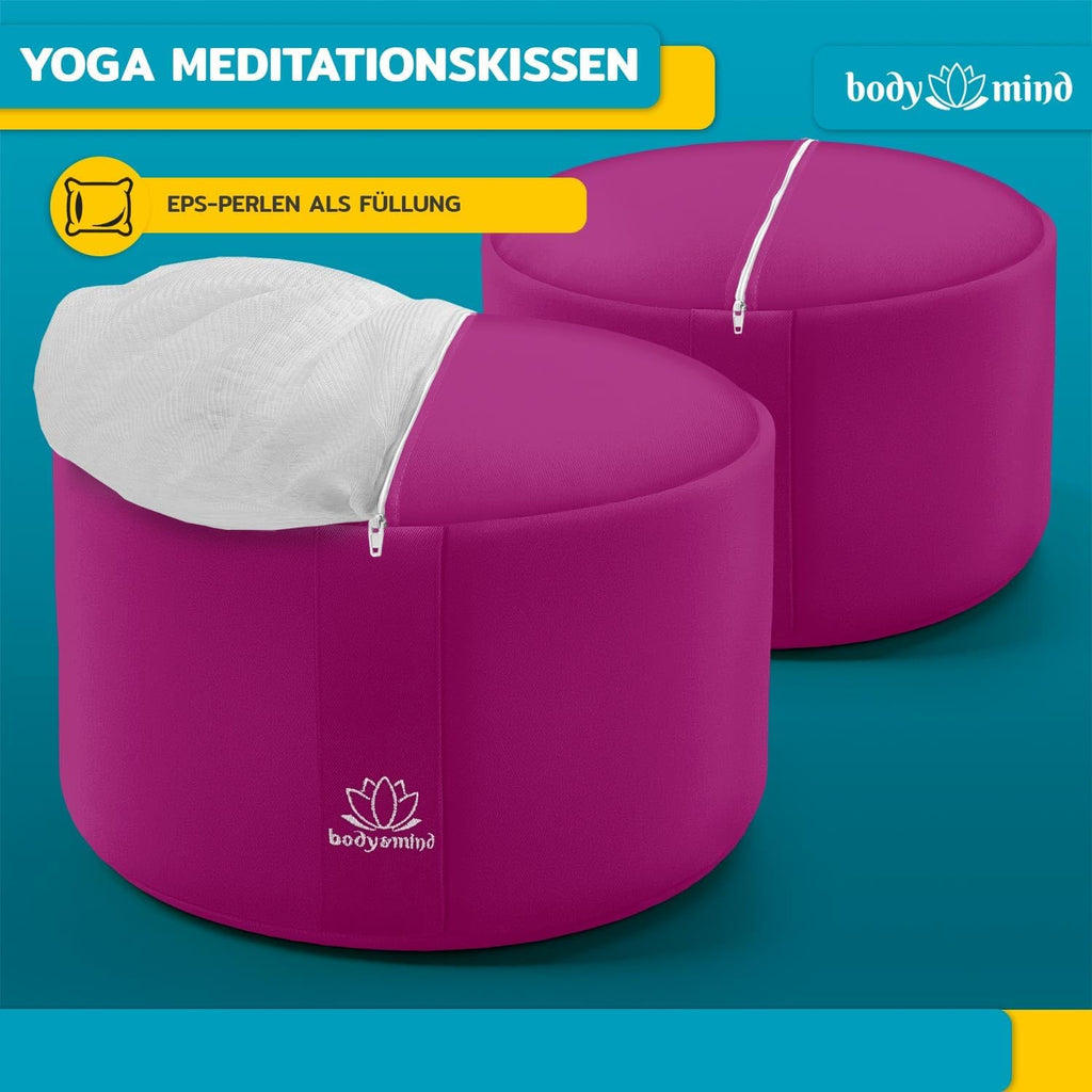 Body & Mind® Yogakissen Meditationskissen Boden Sitz-Kissen Polster für Meditation & Yoga; waschbarer Bezug und atmungsaktiver Premium Füllung; 18 cm Sitzhöhe