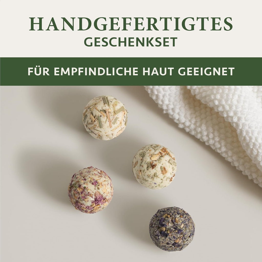 Satin Naturel 4 Luxuriöse BIO Badebomben Vegan - Wellness Geschenke für Frauen - Premium Badekugeln - Geburtstagsgeschenk für Frauen - Luxus-Geschenkbox Naturkosmetik