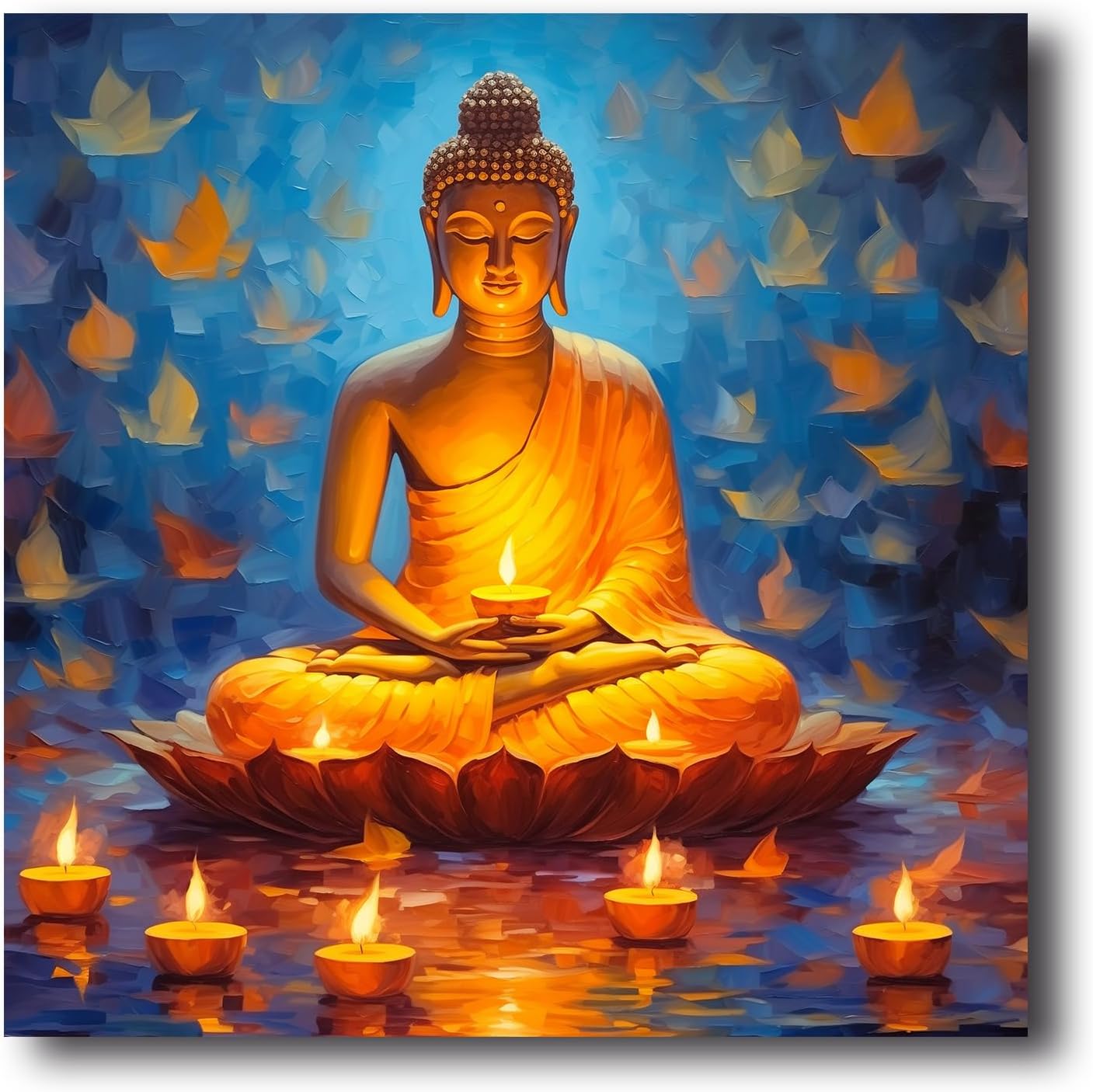 LZIMU Buddha Canvas Wall Art Buddha Statue Painting Prints Zen Pictures Buddhist Spiritual Artwork for Office Yoga Spa Meditation Room Framed(Picture-1, (12.00" x 12.00"))