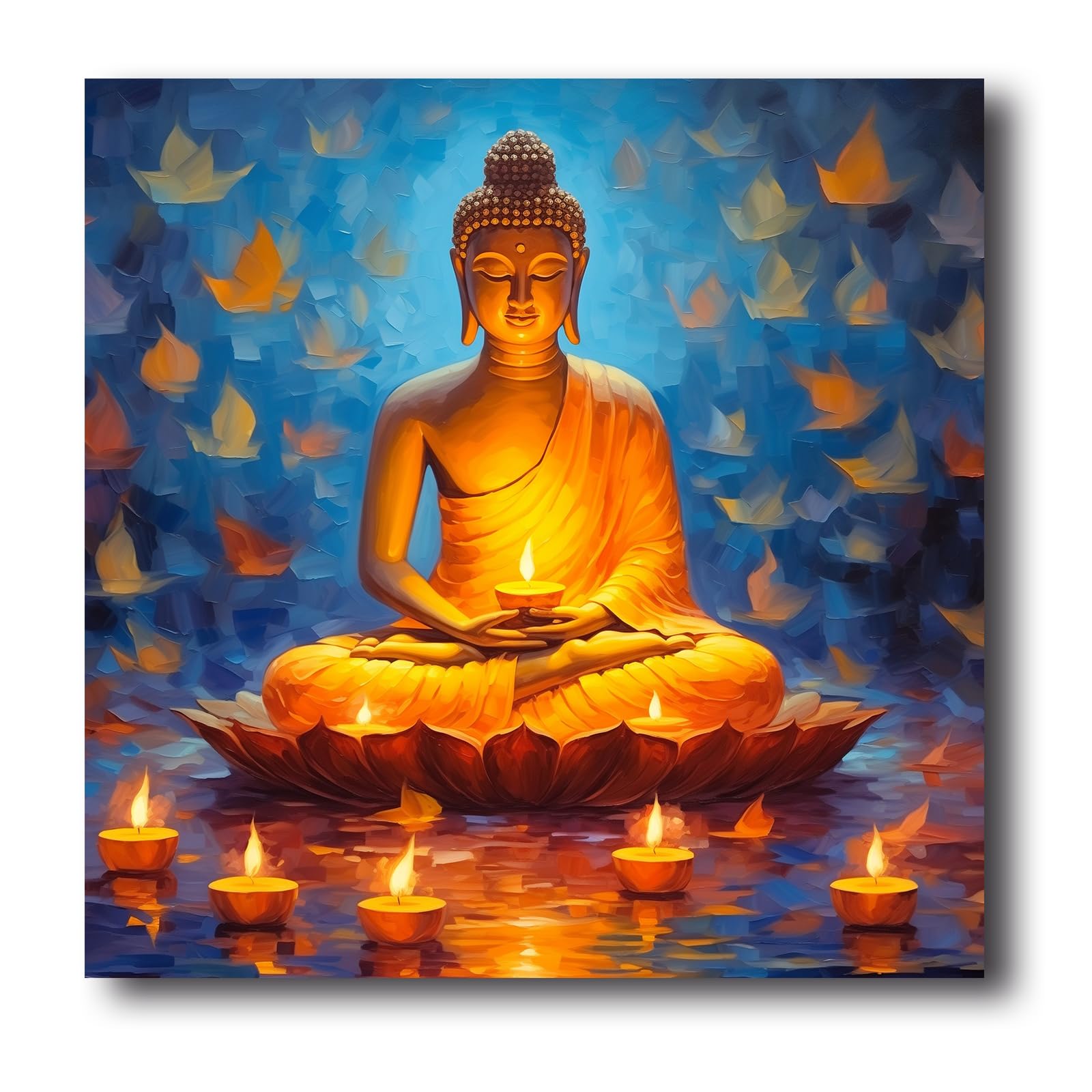 LZIMU Buddha Canvas Wall Art Buddha Statue Painting Prints Zen Pictures Buddhist Spiritual Artwork for Office Yoga Spa Meditation Room Framed(Picture-1, (12.00" x 12.00"))