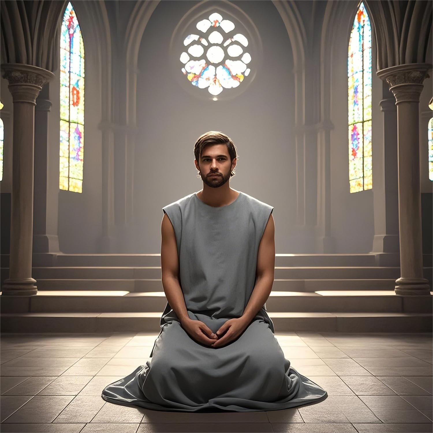 Nosadi Unisex Sackcloth Grey Biblical Robe HandmadeSleeveless with Waist Rope, Authentic, Comfortable, Spiritual Wear