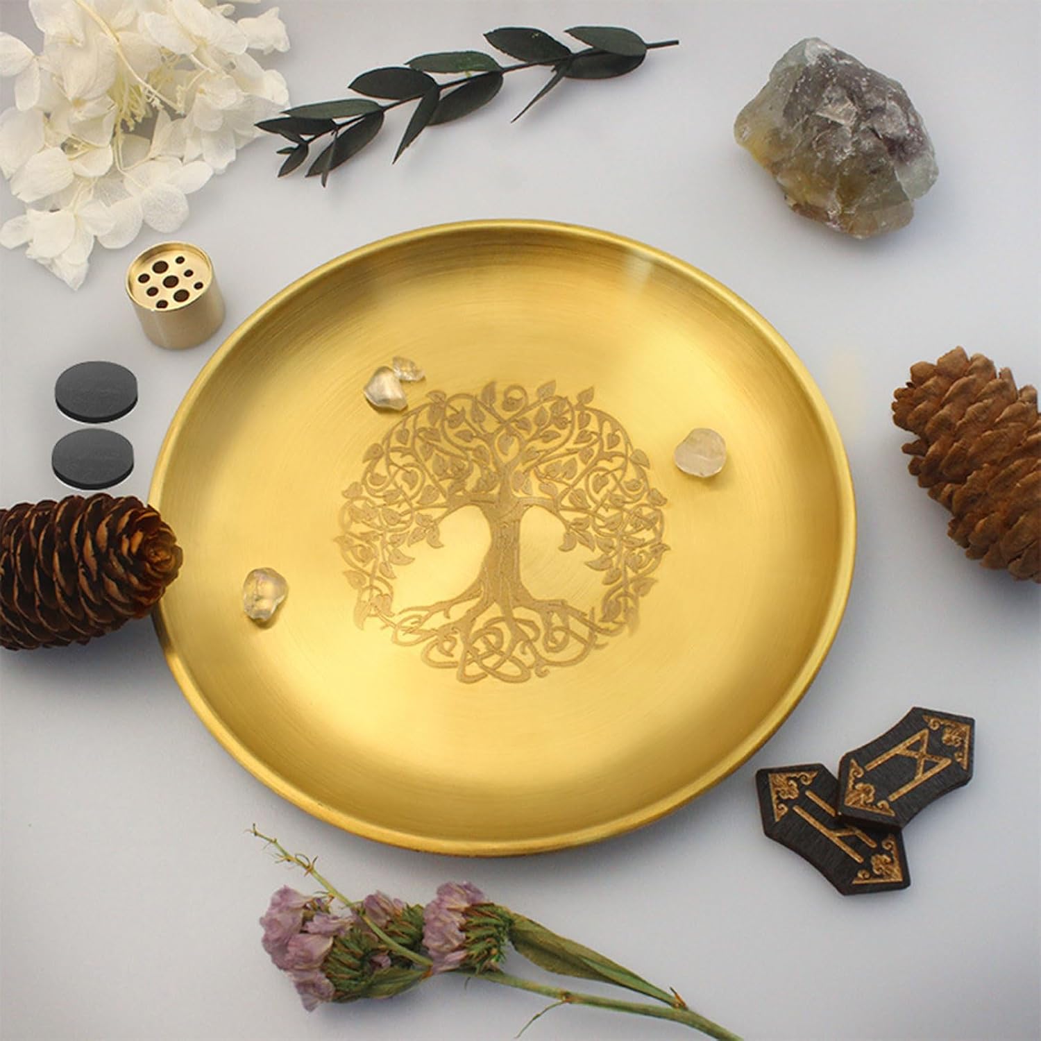 Pagans Ritual Tablett Aus Edelstahl Altar Mit Baummuster Teller Einzigartige Tischdekoration Kerzenhalter Räuchergefäße Pagans Ritual Tablett Dekoration Edelstahl Ornament Schreibtischzubehör