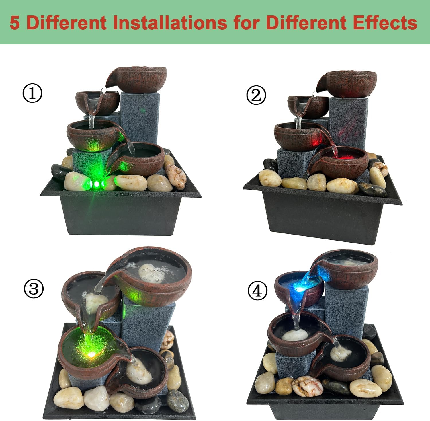 SURPRIZON Zen Table Waterfall Fountain for Meditation Desk Water Fountain with LED Light and Natural River Rocks for Office, Home, Bedroom