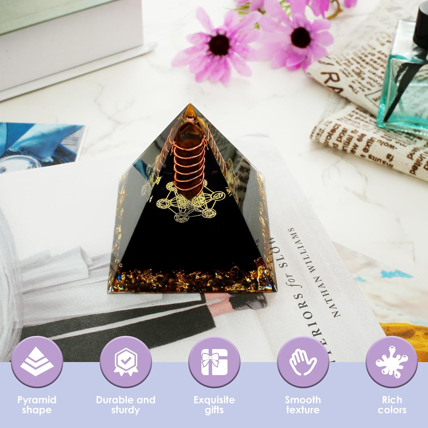 IXTIX Orgonit Pyramide Reiki Healing Natürliche Kristall, Heilkristalle für Wahrsagungsmeditation Yoga Gleichgewicht 6 * 6CM, Glückssteine für 12 Sternzeichen (Citrin)