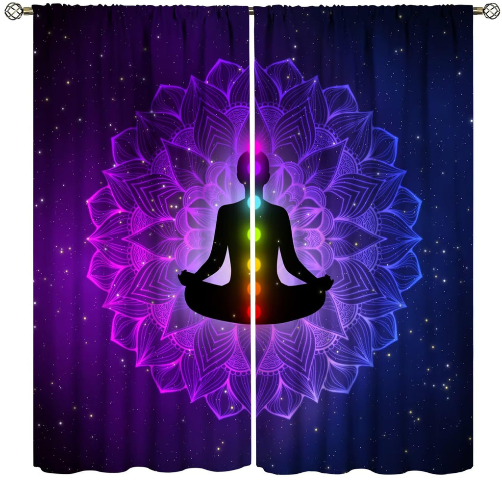 ZhiRain Seven Chakra Curtains Hippie Yoga Meditation Boho Mandala Galaxy Curtain with Rod Pocket for Bedroom Living Room Home Decor Drapes Window Treatments 2 Panels Set 42" W X 45" L
