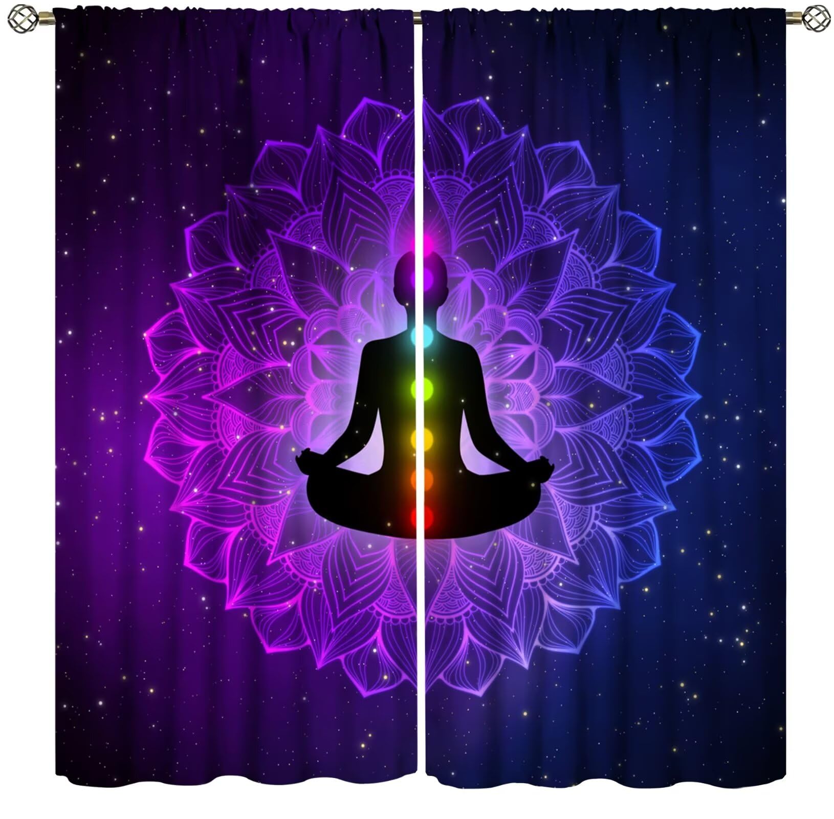 ZhiRain Seven Chakra Curtains Hippie Yoga Meditation Boho Mandala Galaxy Curtain with Rod Pocket for Bedroom Living Room Home Decor Drapes Window Treatments 2 Panels Set 42" W X 45" L