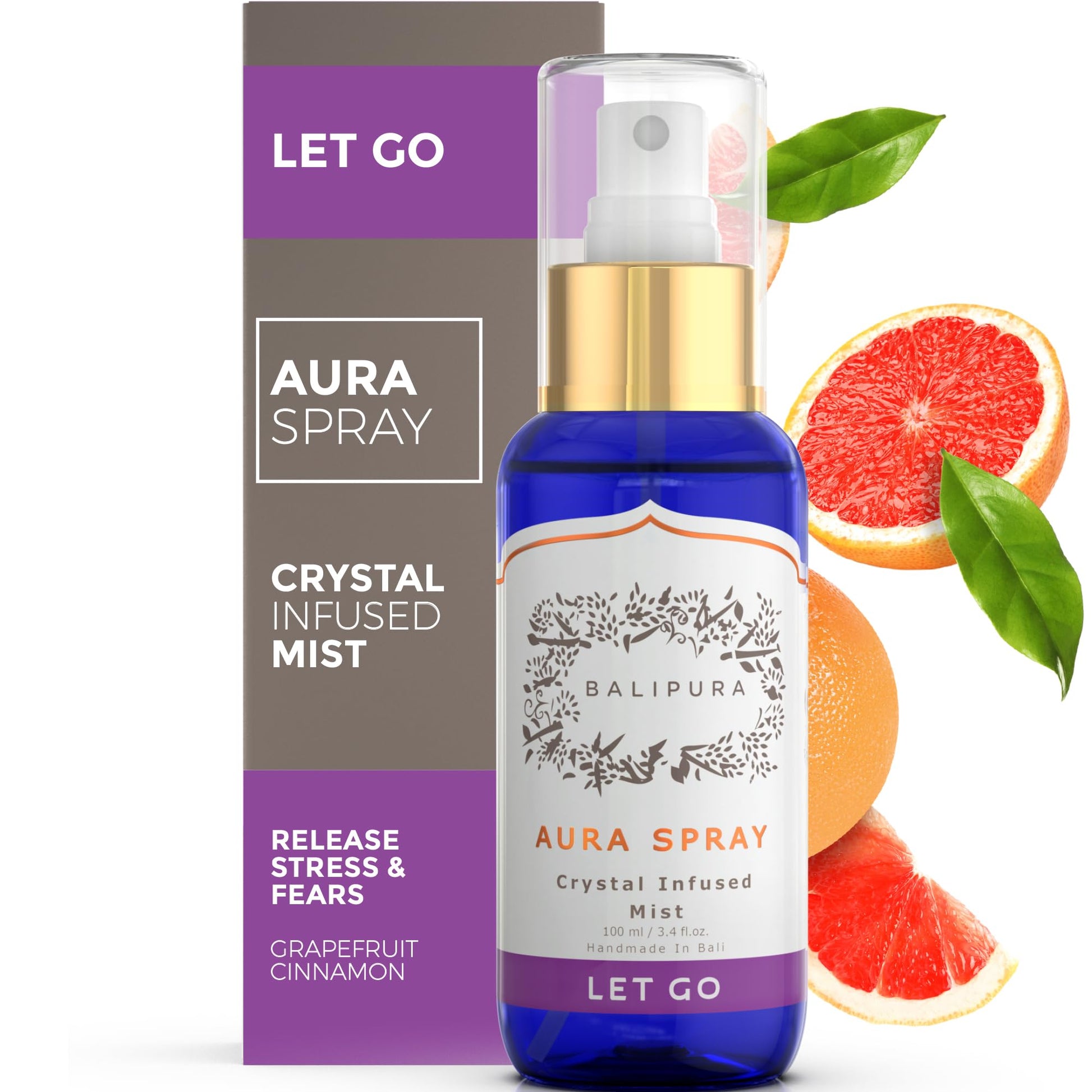 BALIPURA - Aura Healing Spray Mist - Enriched with Healing Crystals and Organic Essential Oils - Gift Set with Canvas Bag 4 x 30ml