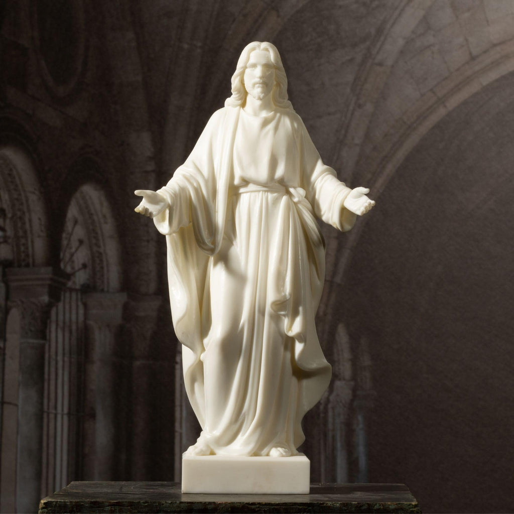 Jesus-Statue, handbemalt, Marmor-Optik, Jesus Christus mit offenen Armen, religiöse Heimdekoration, Kunstharz-Skulptur christliche Heimdekoration, 30,5 cm