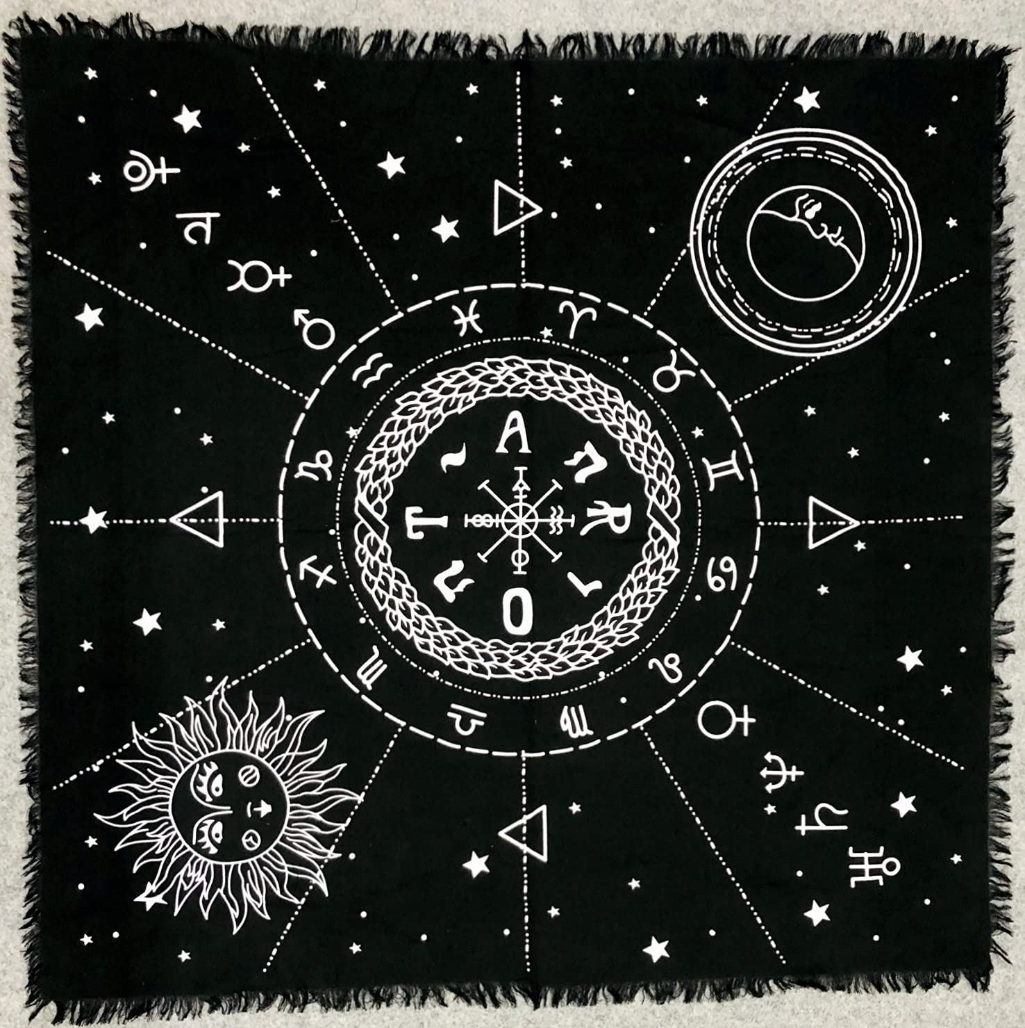 THE ART BOX Altar Cloth Tarot Cards Napkins Witchcraft Accessories Black Gold Tablecloth Square Spiritual Heavenly Cloth with Fringes, Tree of Life, 18 x 18 Inches