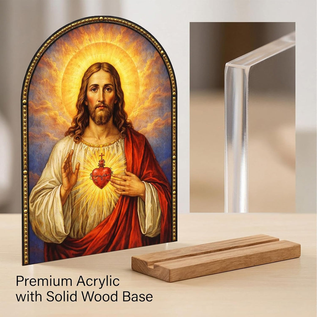 TALPGOD Jesus Stand Catholic Ornament Statue – Sacred Heart of Jesus Statue Acrylic Tabletop Décor for Home Altar & Desk, Christian Gifts for Women & Men