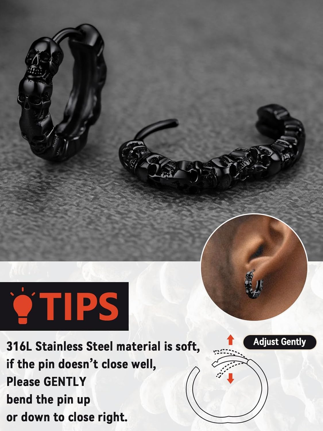 FaithHeart Edelstahl Totenkopf Ohrstecker für Herren Damen Punk Gotik Schädel Ohrring Piercing Creolen Ohrstecker für Weihnachten Valentinstag Halloween