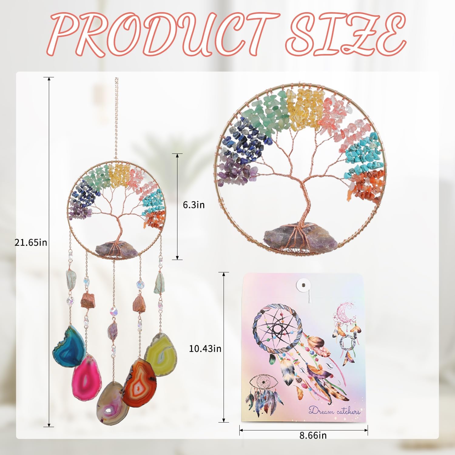 Moon Agate Dream Catcher Handmade Tree of Life Wall Decor with Stones