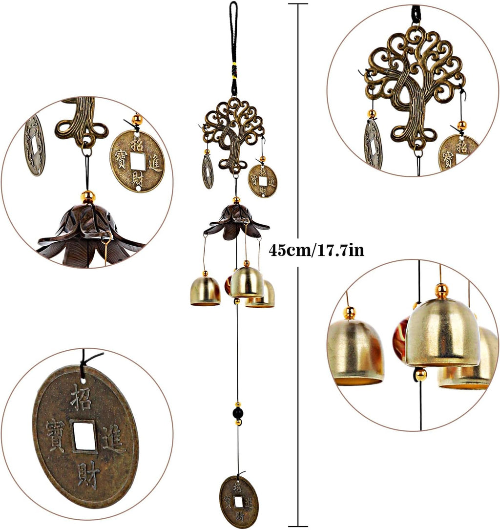 TIESOME Windspiel Metall, Windglocke Glücksbaum des Lebens mit Lanyard Feng Shui Hängende Dekoration Viel Glück Segen Patio Yard Indoor Outdoor Haustür Dekorationen