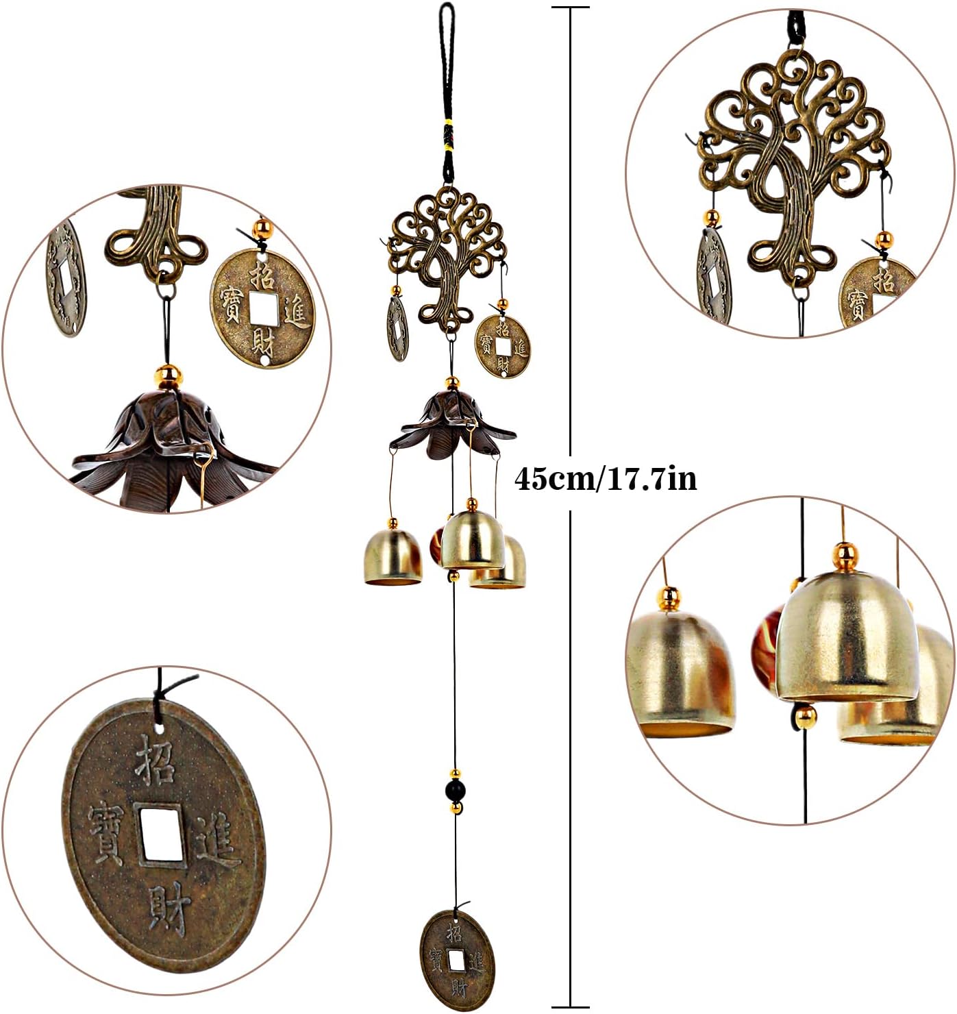 TIESOME Windspiel Metall, Windglocke Glücksbaum des Lebens mit Lanyard Feng Shui Hängende Dekoration Viel Glück Segen Patio Yard Indoor Outdoor Haustür Dekorationen