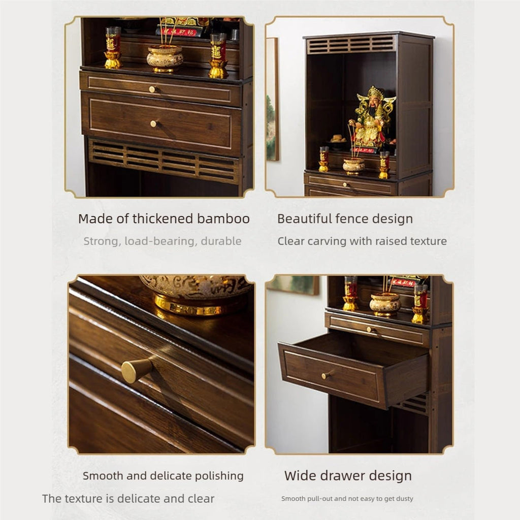 Traditioneller Altartischschrank zur Meditation, großes Lagerregal, Schublade, tragbarer Griff, Ritualmöbel(Brown,50 * 37 * 172cm/19 * 14 * 67in)