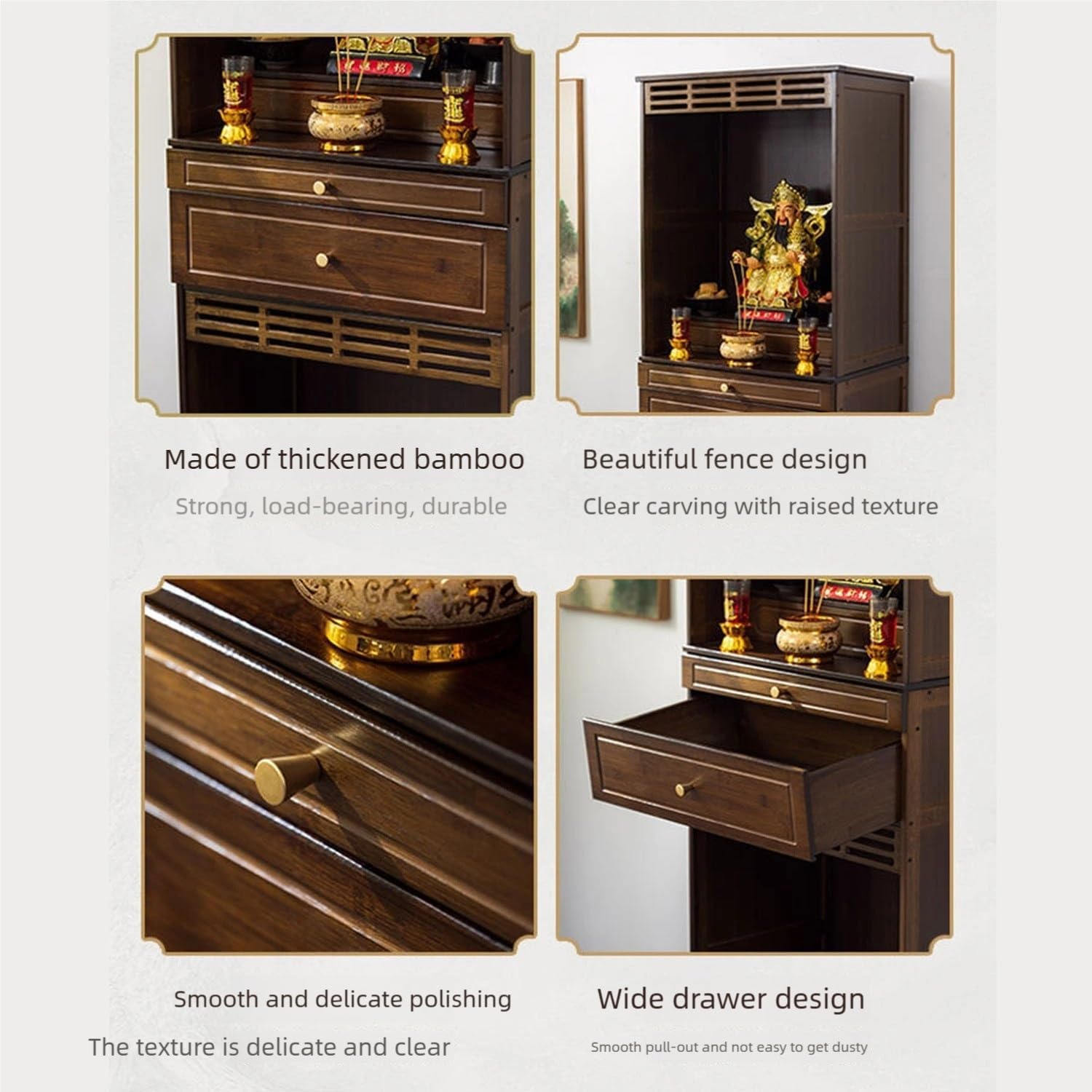 Traditioneller Altartischschrank zur Meditation, großes Lagerregal, Schublade, tragbarer Griff, Ritualmöbel(Brown,50 * 37 * 172cm/19 * 14 * 67in)