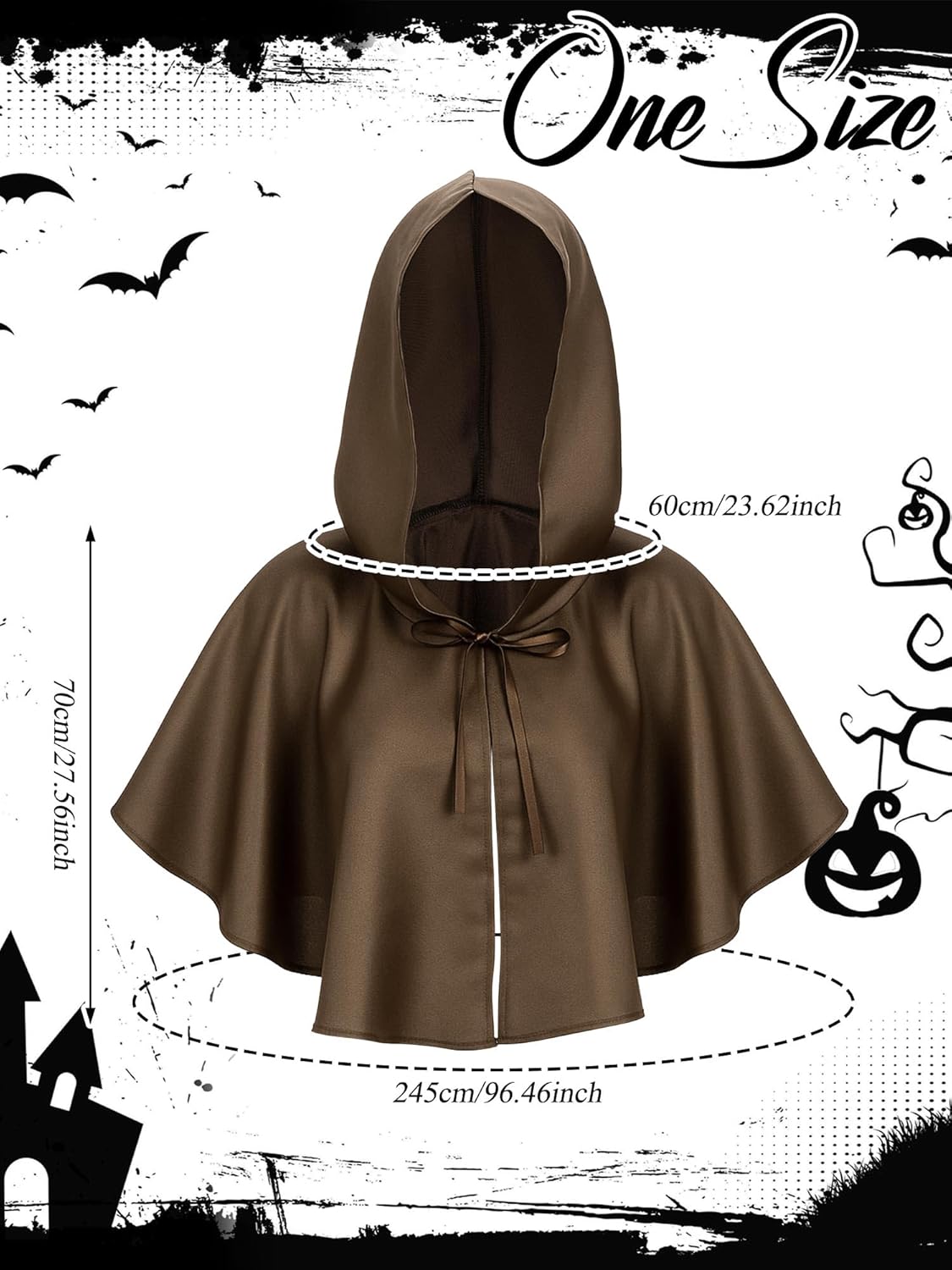 Fourluoo 2 Pcs Medieval Grim Cowl Cloak Hat Wicca Pagan Hood Viking Cape Hooded Cosplay Costumes Poncho