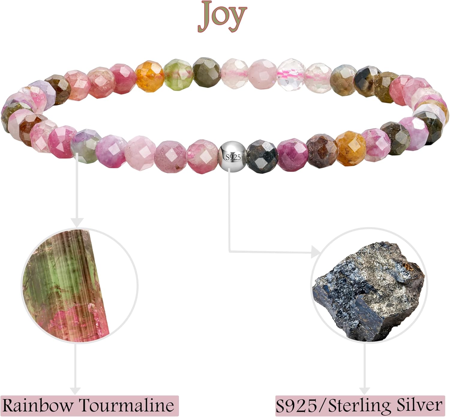 Gemstone Beads Bracelet for Women, 4 mm Crystal Silver 925 Natural Stone Jewellery Elastic Bracelets Women, Chakra Spiritual Charms Bracelets Gifts