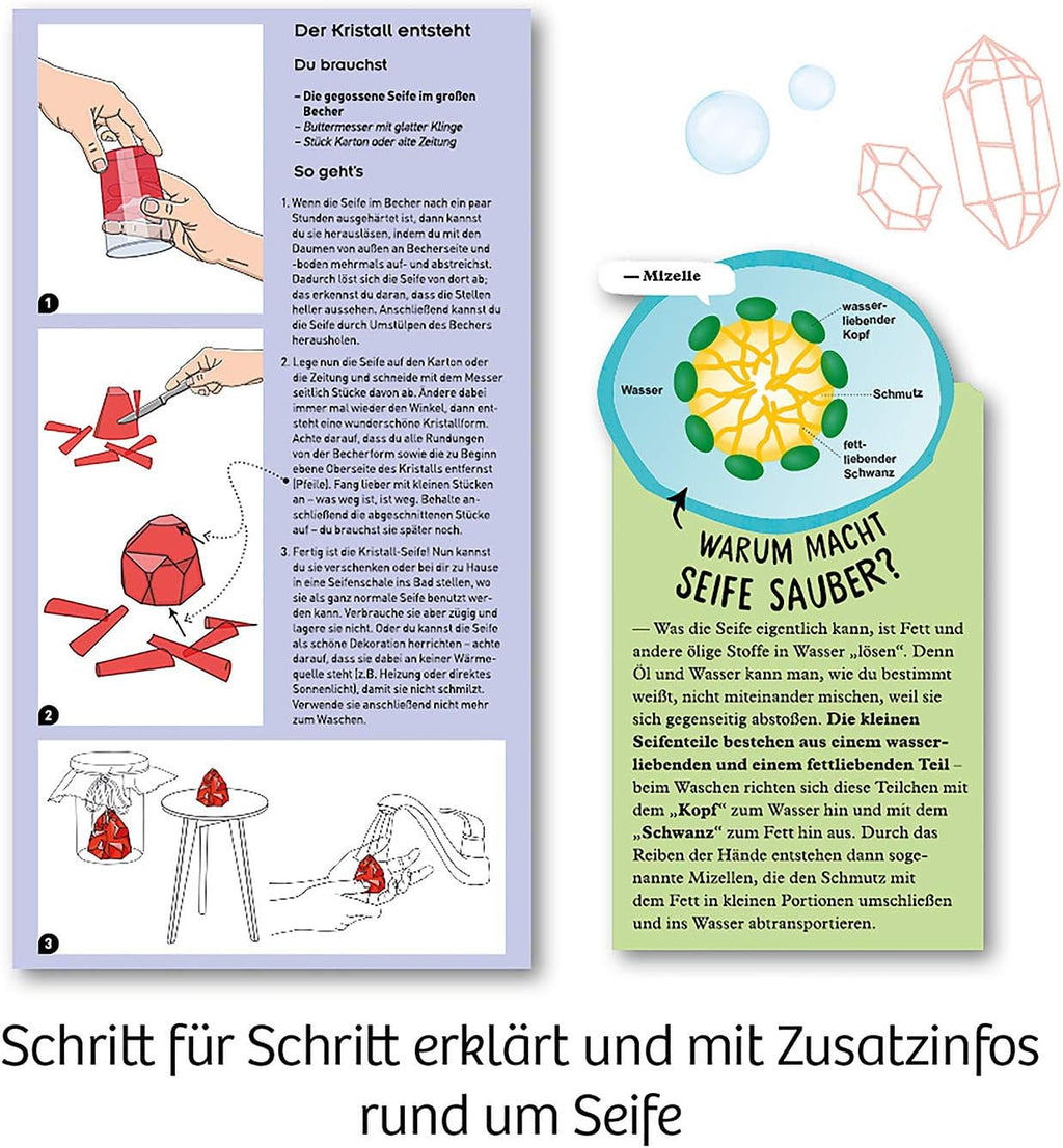 KOSMOS 657925 Kristall-Seife, Schöne Seifen selbst gießen und gestalten, DIY Seifen selbst herstellen, Experimentier-Set für Kinder ab 8 Jahre, Mitbringsel, Geschenk für Kindergeburtstag