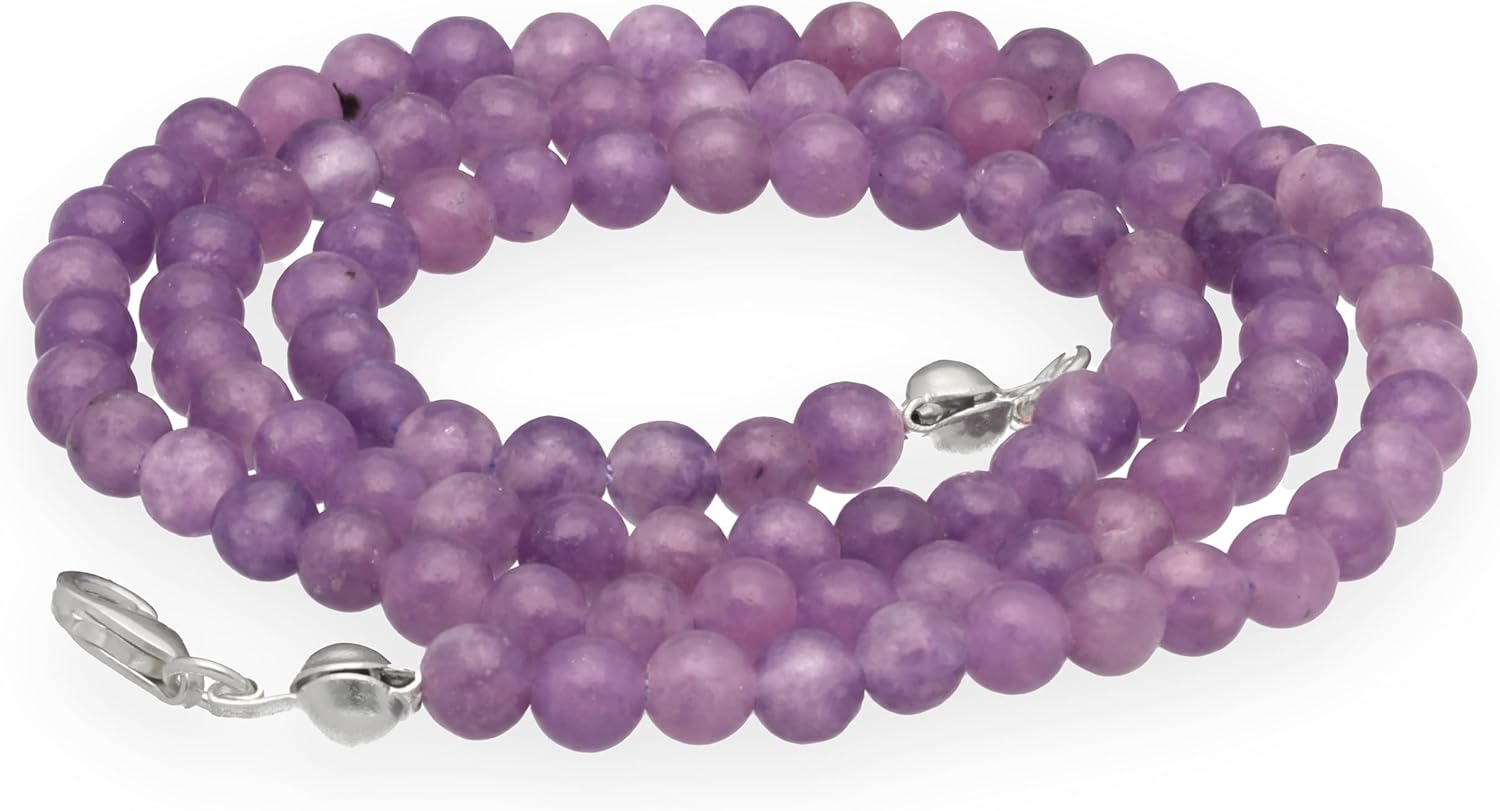 Lebensquelle Plus Edelstein Kugelkette + 925 Silber Verschluss | Ø 4mm Kugeln Karabinerverschluss 45cm lang | Hochwertige Kette