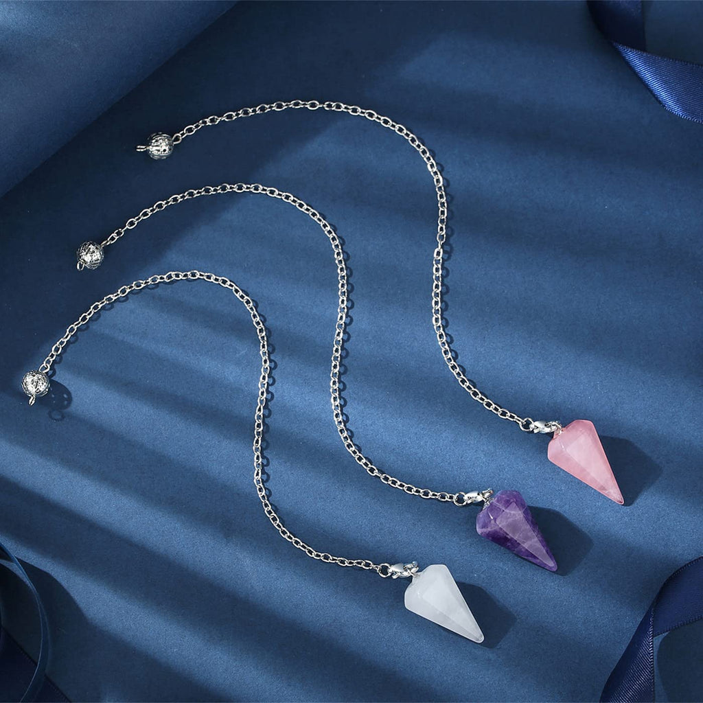 XIANNVXI 6pcs Pendel Set Kristalle Amethyst Stein Rosenquarz Obsidian Lapislazuli Kristall Edelsteine Energetische Pendel Esoterik Pendel mit Kette Spirituelle Reiki Zubehör