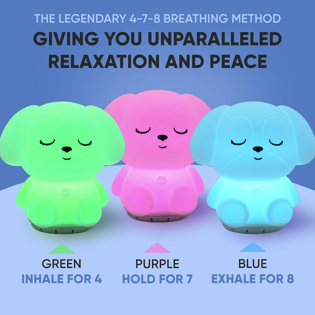 Rainlax Mindfulness Breathing Puppy, 4-7-8 Guided Visual Meditation Light | 3-in-1 Breathing Night Light Device & Noise Machine for ADHD Anxiety Stress Relief Sleep - Gifts for Kids & Adult Women Men