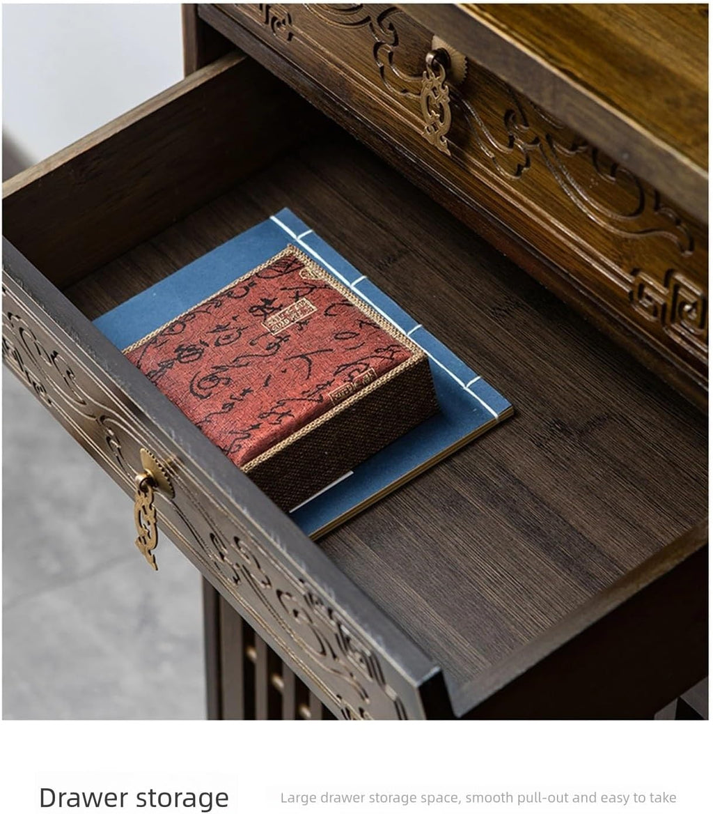 Altartisch im chinesischen Stil mit Lotusschnitzerei – Aufbewahrungsschrank aus Bambus for Meditation, Gebetspräsentation, Heimdekoration(60 * 36 * 186cm/23 * 14 * 73in)
