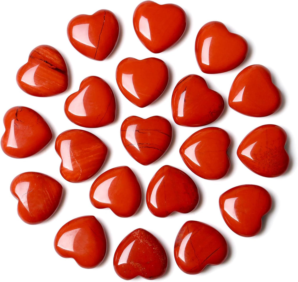 QINJIEJIE Pack of 20 Red Jasper Heart Crystals Valentine's Day Hearts Gift Crystal Anniversary Gift Love Heart Stone Reiki Crystals for Meditation 0.6 Inches