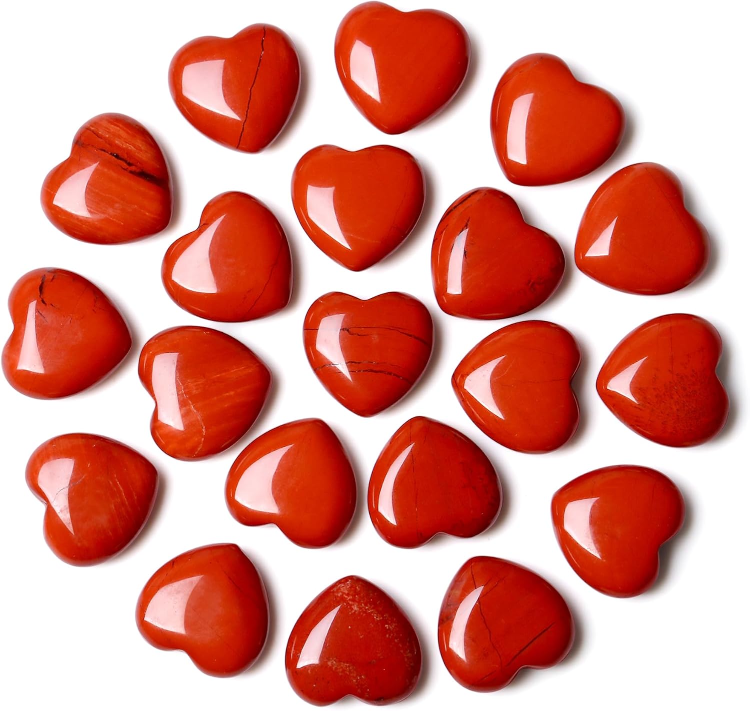 QINJIEJIE Pack of 20 Red Jasper Heart Crystals Valentine's Day Hearts Gift Crystal Anniversary Gift Love Heart Stone Reiki Crystals for Meditation 0.6 Inches