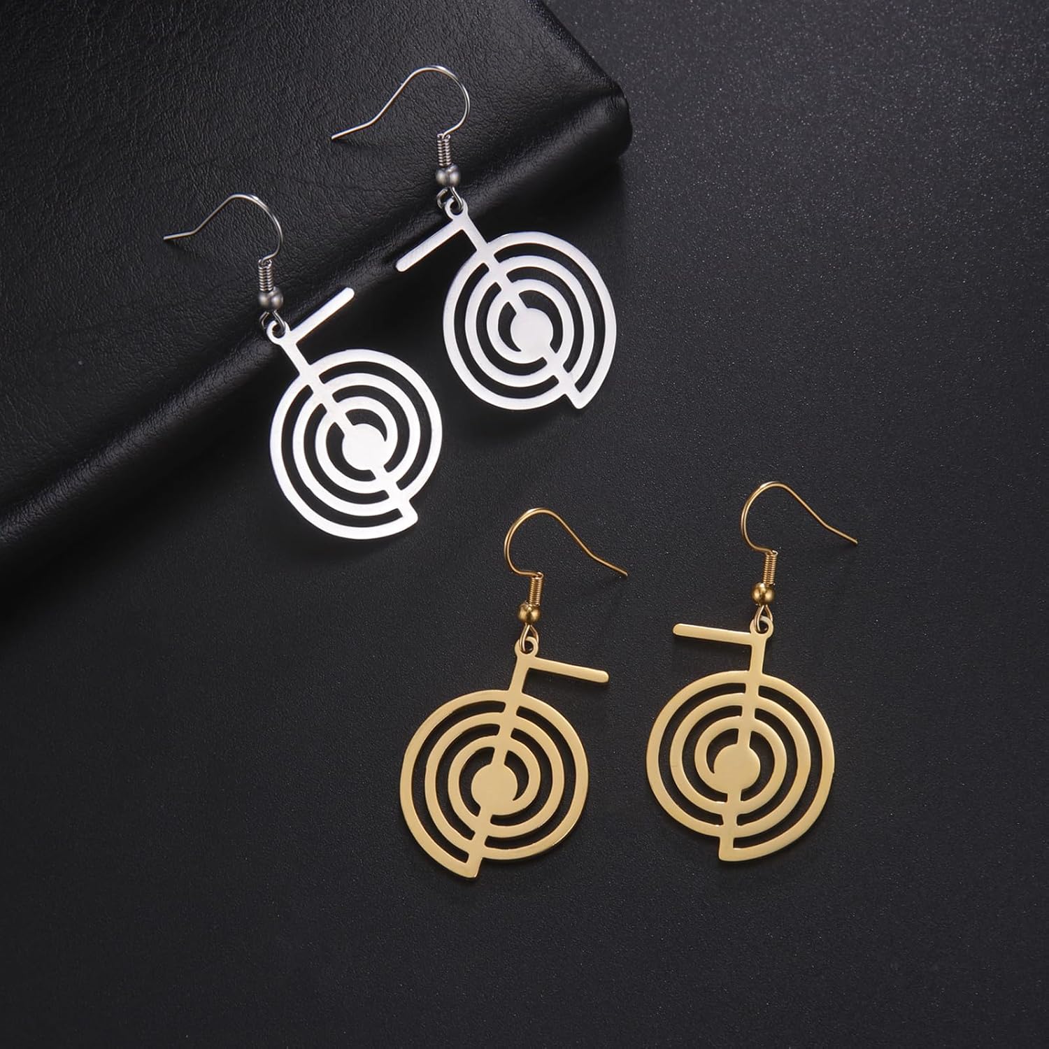 VASSAGO Cho Ku Rei Reiki Halskette Heilige Energie Symbol Yoga Heilige Geometrie Power Reiki Halskette Tropfen Ohrringe für Frauen Meditationsschutz Amulett