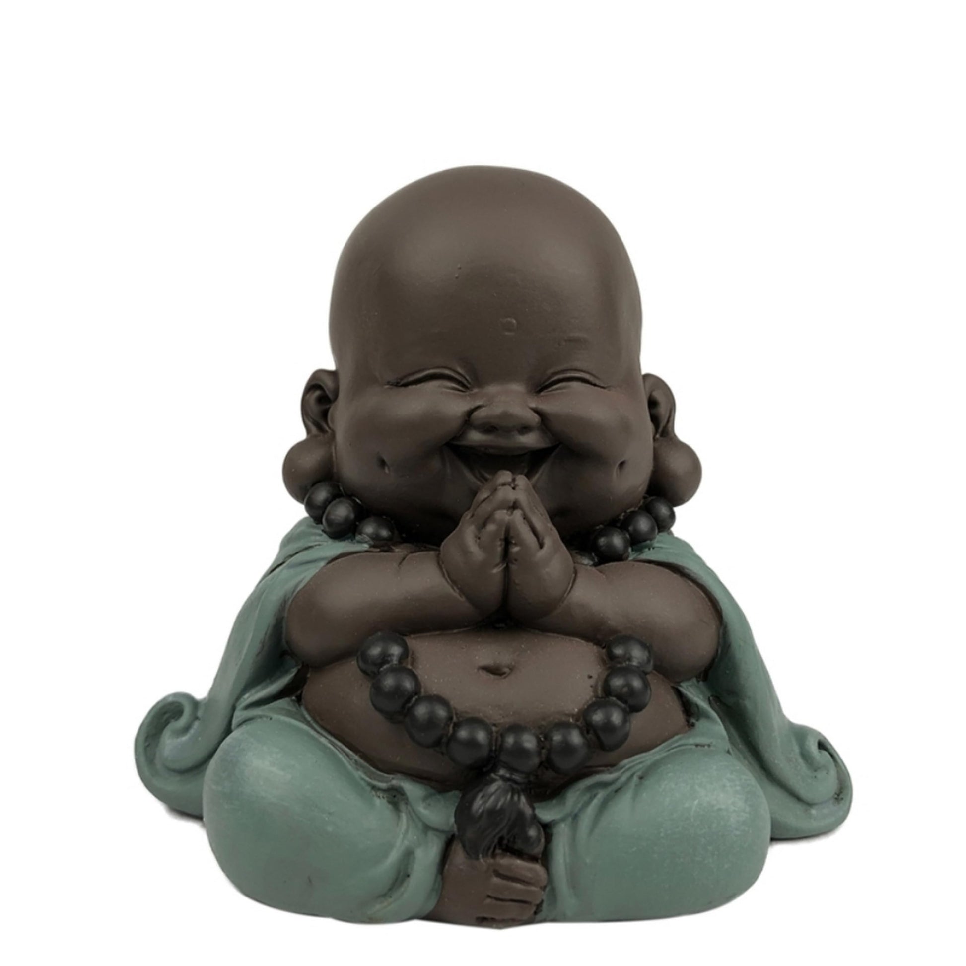 Lachender Buddha Willkommen - Glücksbringer Statue - Zen und Feng Shui Dekoration - für eine entspannende und spirituelle Atmosphäre - Geschenkidee - Breite: 9cm - Farbe: Grün und Braun - Zen'Light
