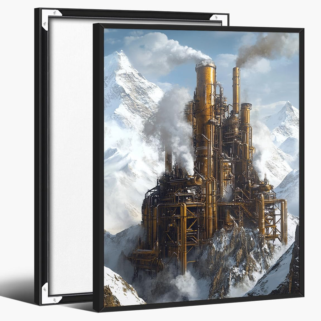 Steampunk Airship Canvas Wall Art Vintage Cityscape Illustration with Metallic Airship and Ornate Buildings Fantasy Sci-Fi Print for Office Lounge Studio Posters 11x14in Unframed