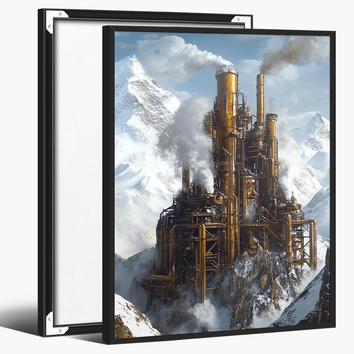 Steampunk Airship Canvas Wall Art Vintage Cityscape Illustration with Metallic Airship and Ornate Buildings Fantasy Sci-Fi Print for Office Lounge Studio Posters 11x14in Unframed