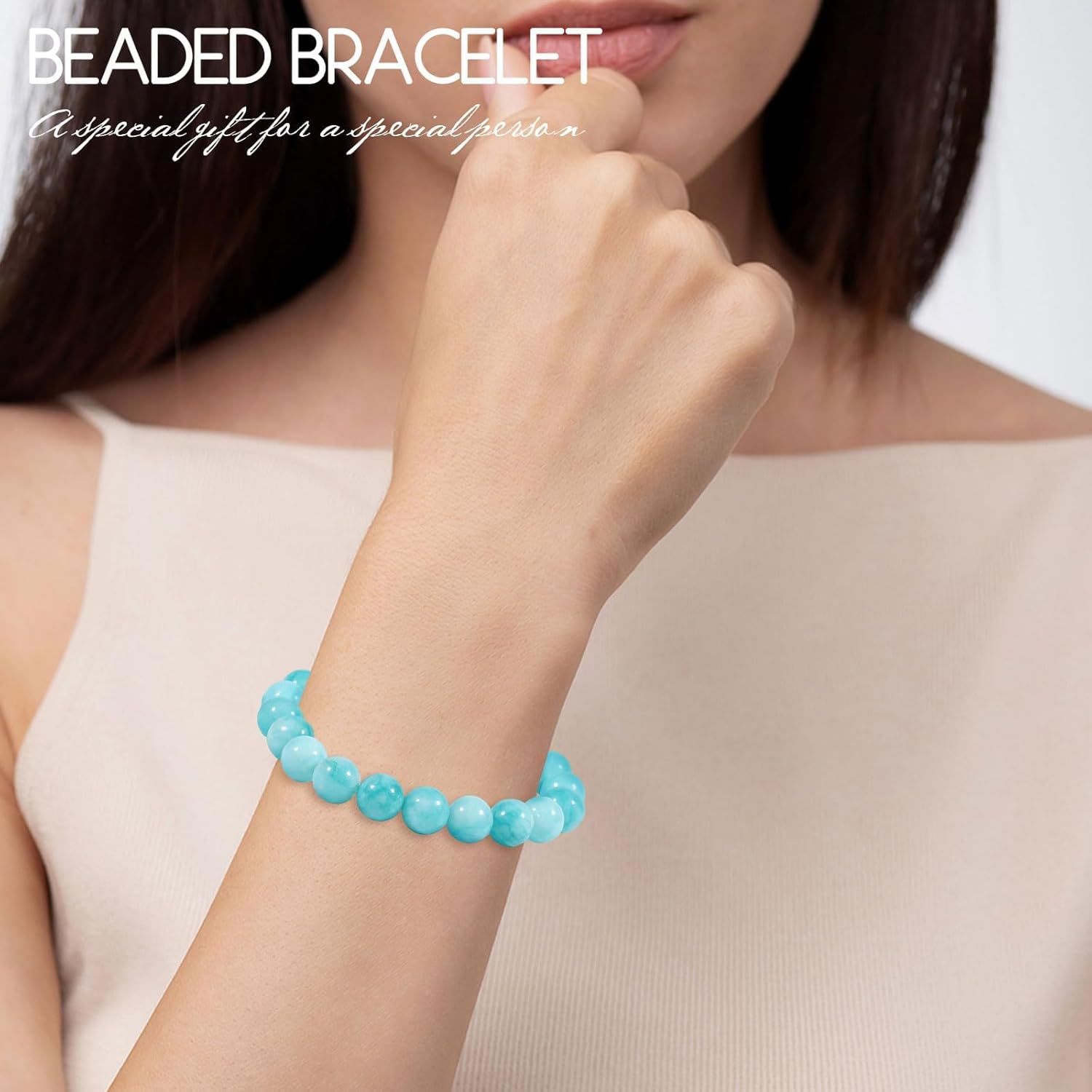 10 mm Aquamarine Bracelet Genuine Natural Stone Bracelet for Men and Women, Adjustable Blue Natural Gemstone Healing Stones Bead Bracelet Chakra Yoga Bracelet Brings Happiness, Wealth and Prosperity