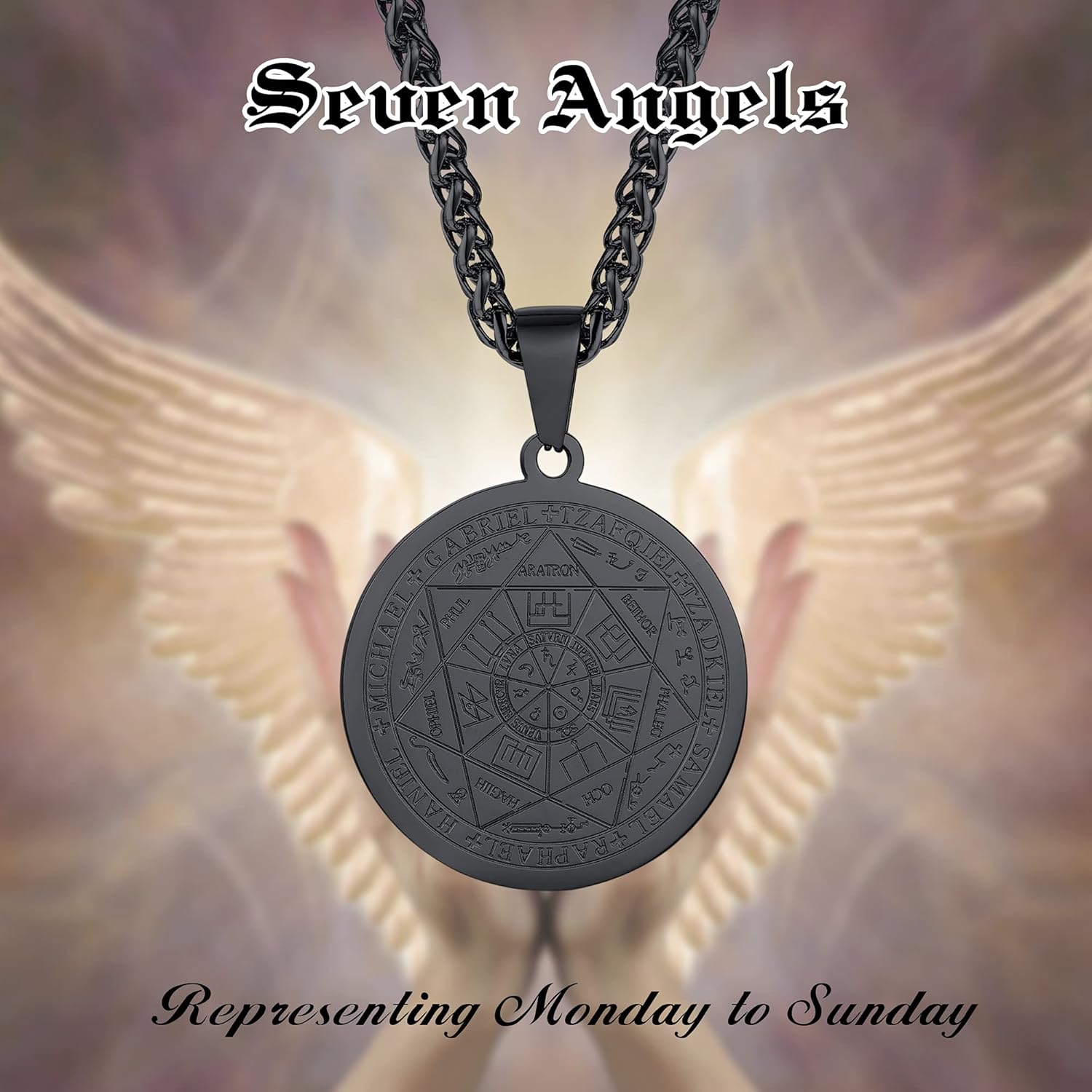 XUANPAI Siegel der Sieben Erzengel Ketten Choker Statement Halskette Talisman Anhänger Amulett Schmuck für Männer