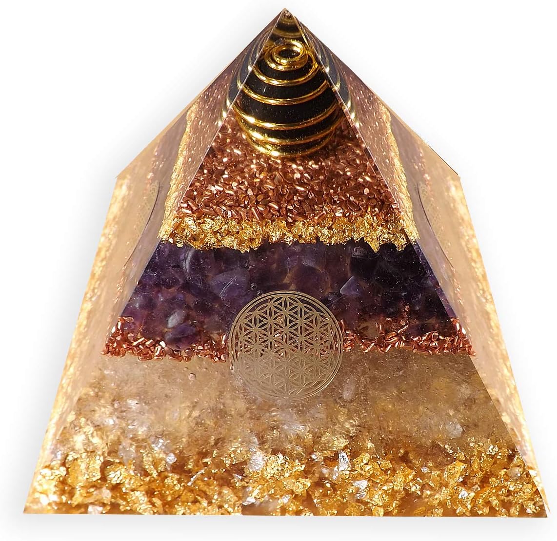 Orgonicart Orgonite Pyramid, Orgonite Pyramid, According to Wilhelm Reich with Amethyst and Rock Crystal, for Room Harmonisation and Protection Against Negative Energies, 5G, WiFi, Electrosmog