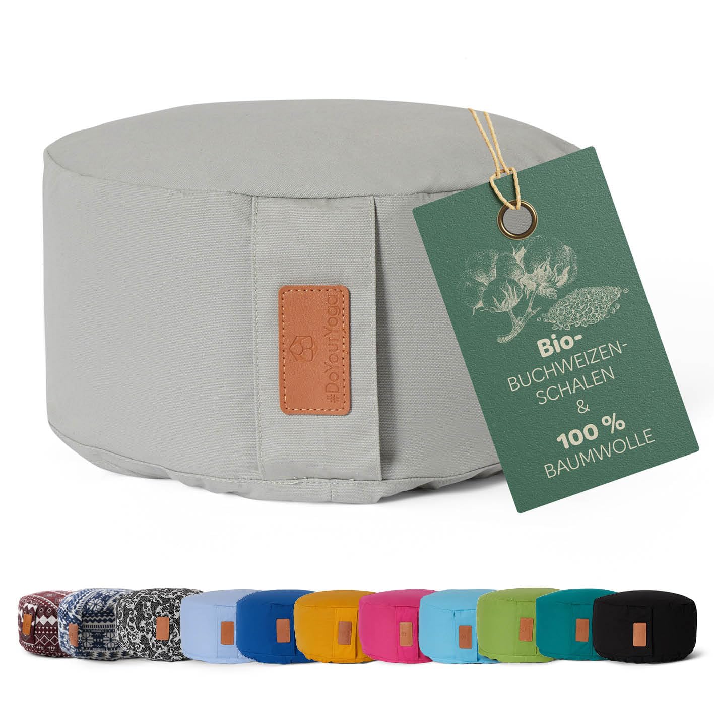 rundes Yogabolster 30cm x 15cm | Waschbarer Bezug |gefüllt mit Bio-Dinkelspelz (KBA) oder Bio-Buchweizenschalen (KBA) | Yoga Kissen für Yin Yoga & Meditation