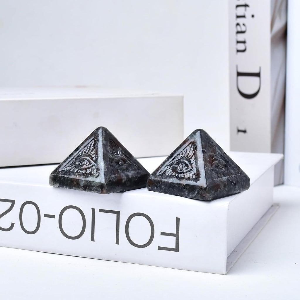 Flame Stone Evil Eye Pyramid Statue - Handmade Healing Crystal Figurine for Positive Energy, Meditation & Reiki, Natural Stone Decor, Lucky Spiritual Gift