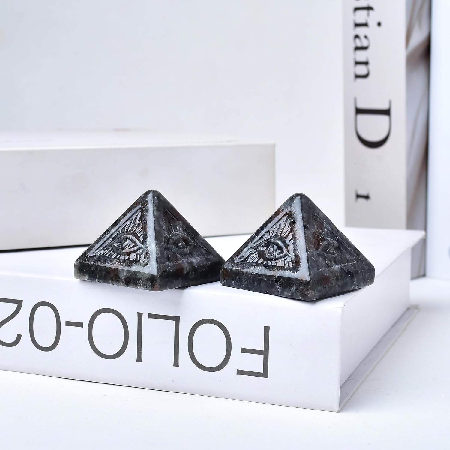 Flame Stone Evil Eye Pyramid Statue - Handmade Healing Crystal Figurine for Positive Energy, Meditation & Reiki, Natural Stone Decor, Lucky Spiritual Gift