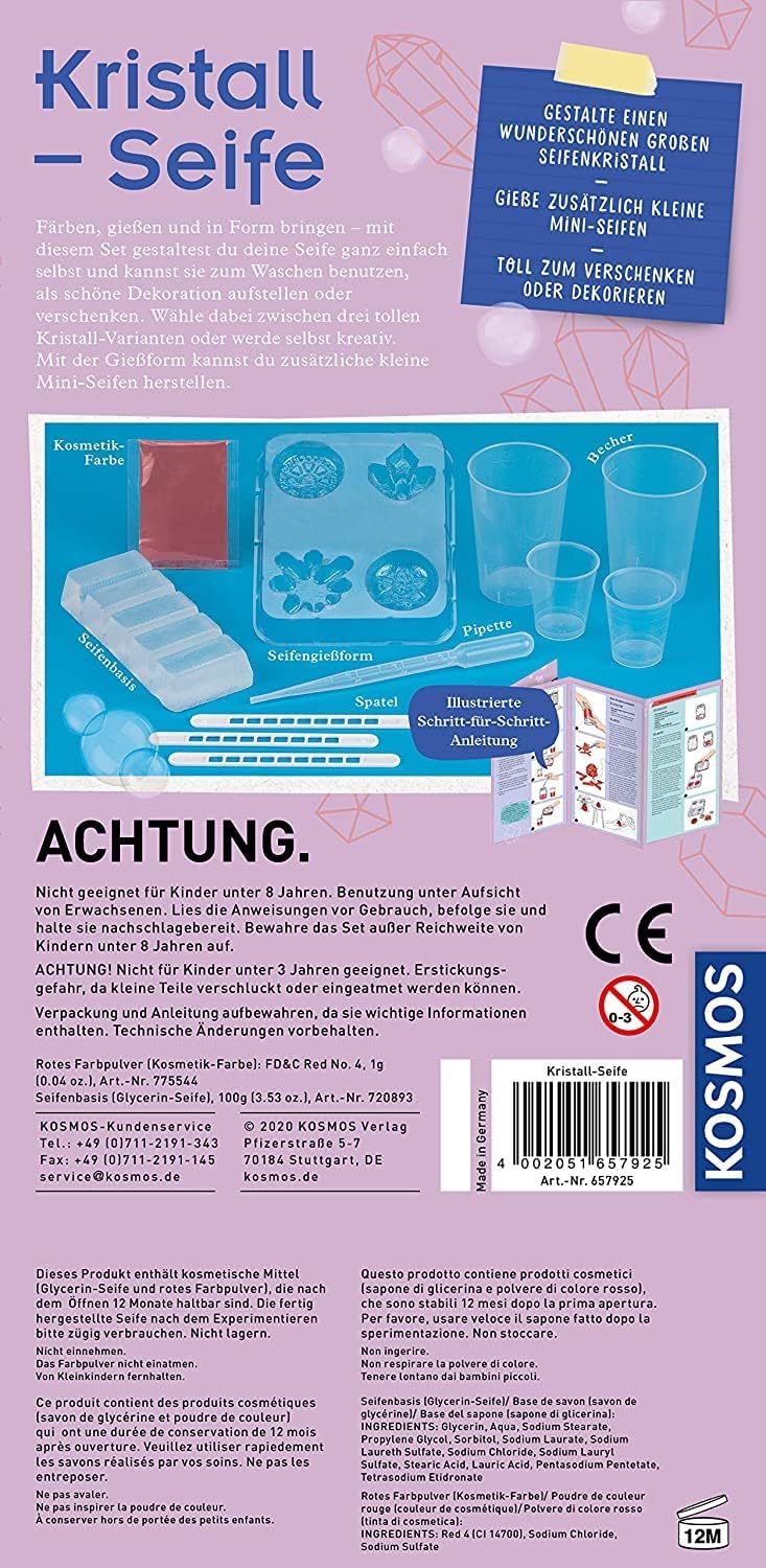 KOSMOS 657925 Kristall-Seife, Schöne Seifen selbst gießen und gestalten, DIY Seifen selbst herstellen, Experimentier-Set für Kinder ab 8 Jahre, Mitbringsel, Geschenk für Kindergeburtstag