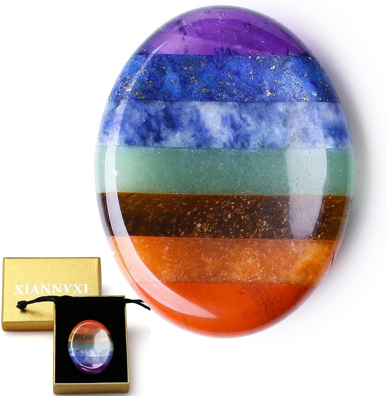XIANNVXI Chakra Steine Kristalle Edelsteine Heilsteine Natürlich Kristall Sorgensteine Handschmeichler Daumen Poliert Oval Pocket Stein Angst Stress Relief Meditation