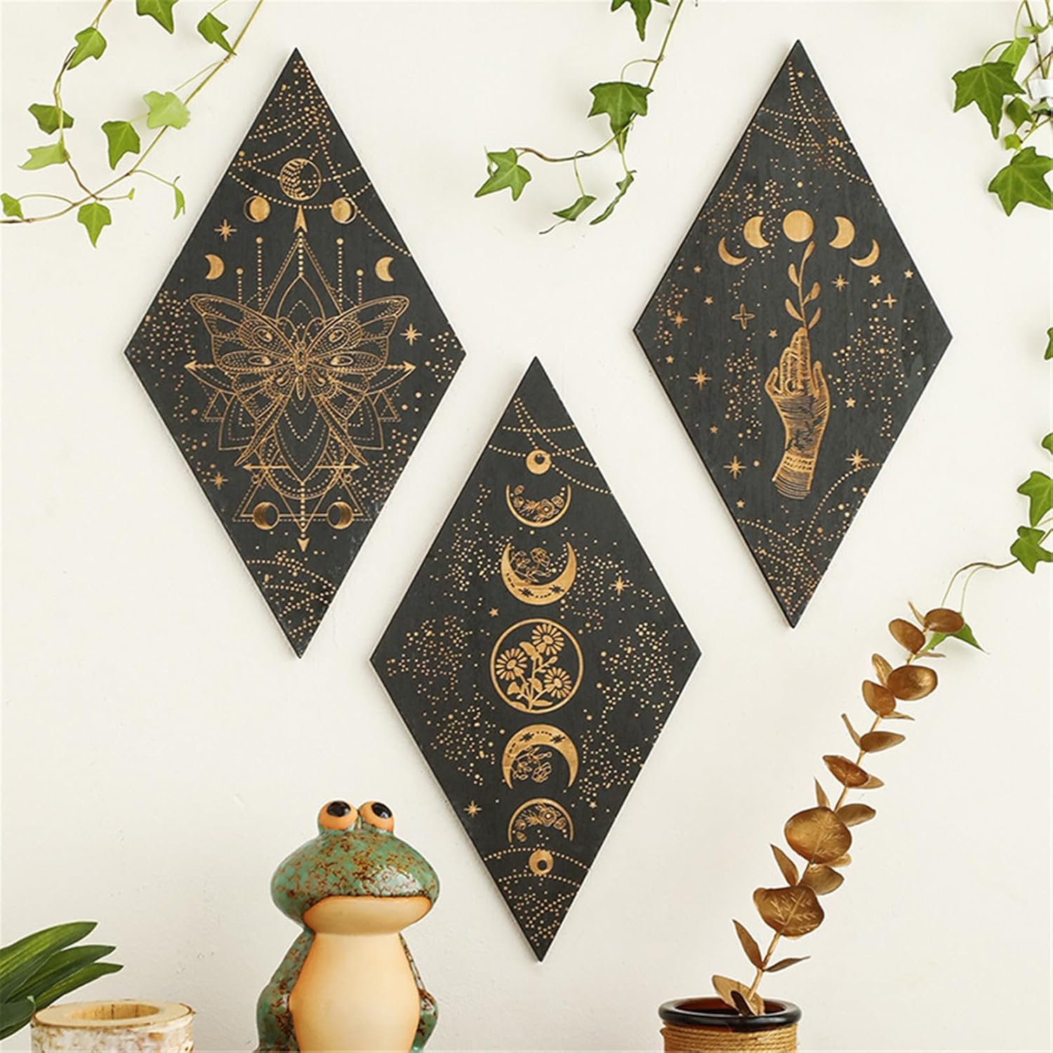champracer Mondphasen Wanddeko Boho Holz Mandala Wand Deko Wanddekoration Kunstdekoration Wandbehang für Wohnzimmer Schlafzimmer Büro Bauernhaus