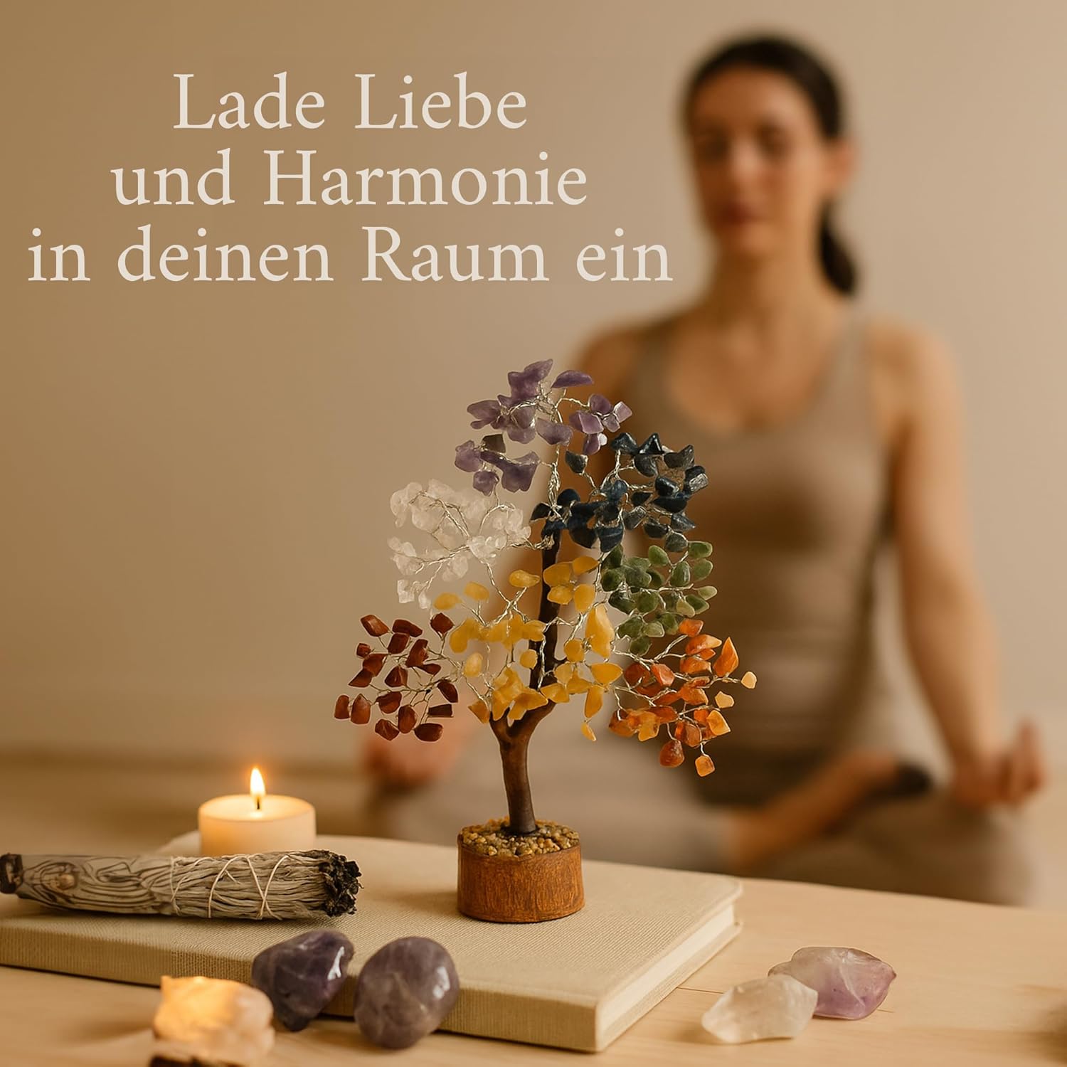 Edelsteinbaum - Kristallbaum Glücksbaum mit Echten Steinen - 7 Chakra Baum für Energieausgleich, Harmonischer Heilstein Baum, Deko Edelstein Baum für Meditation und Heilung - Steinbaum