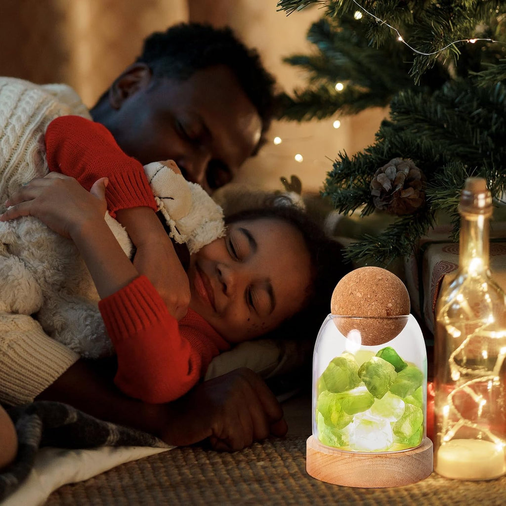 Runyangshi Crystal Night Lamp 6.3" Natural Healing Aroma Stone Diffuser, USB 3 Colours Dimming Bedside Bedroom Lamp Home Decor(Green Fluorite)