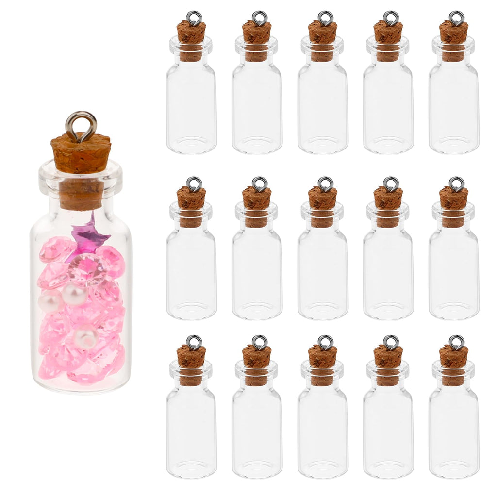 Jeffdad Mini Glasflaschen mit Korkdeckel, 15 Stück Leere Mini Gläser Kleine Fläschchen Zaubergläser Mini-Glasflaschen MiniaturTrankflaschen Kleine Nachrichtenflaschen Diy Crafts(1ml 11x22cm)