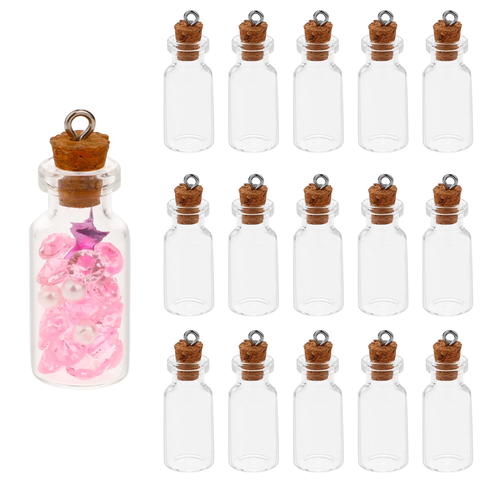 Jeffdad Mini Glasflaschen mit Korkdeckel, 15 Stück Leere Mini Gläser Kleine Fläschchen Zaubergläser Mini-Glasflaschen MiniaturTrankflaschen Kleine Nachrichtenflaschen Diy Crafts(1ml 11x22cm)